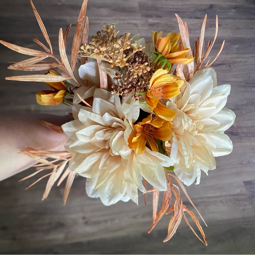 Hand-Tied Permanent Floral Bouquet Decor | Dahlia and Cosmos